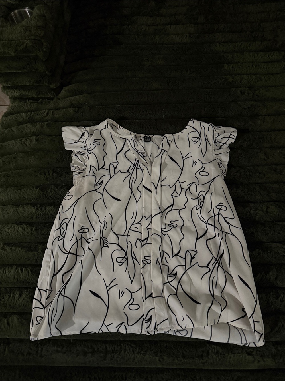 SHEIN White Blouse with Black Abstract Floral Line Print